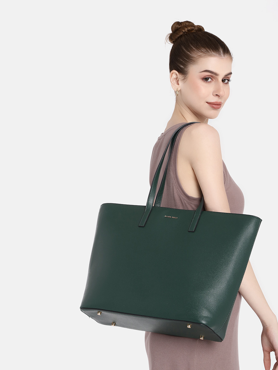 

Allen Solly Textured Oversized Laptop Shoulder Bag, Green