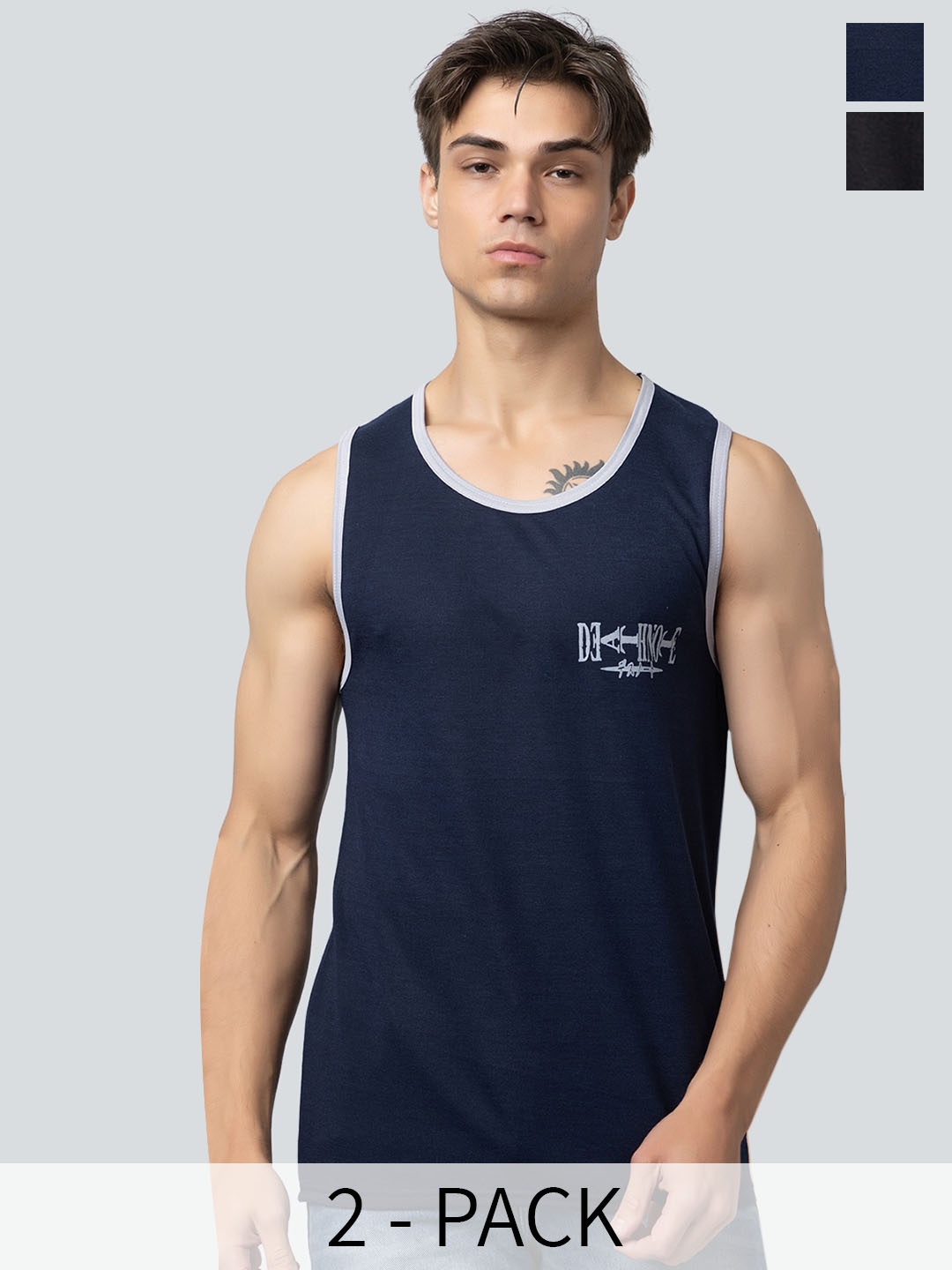 

Looks United Pack Of 2 Printed Cotton Innerwear Vests, Blue