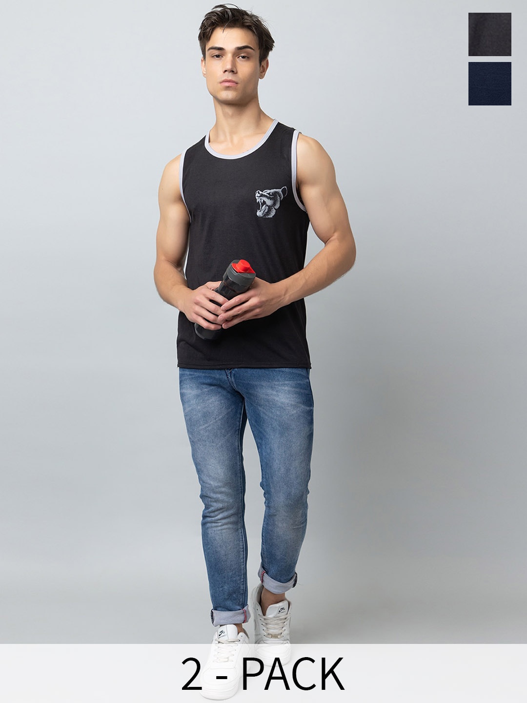 

Looks United Men Pack Of 2 Printed Gym Innerwear Vests, Blue