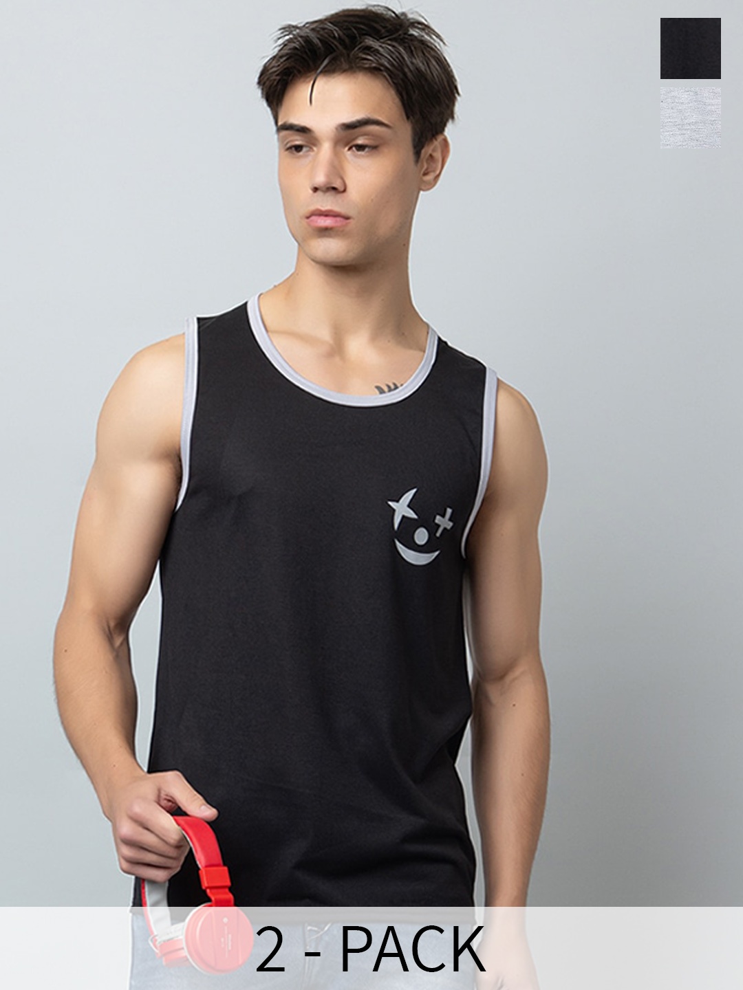 

Looks United Pack Of 2 Sleeveless Cotton Innerwear Vests, Grey