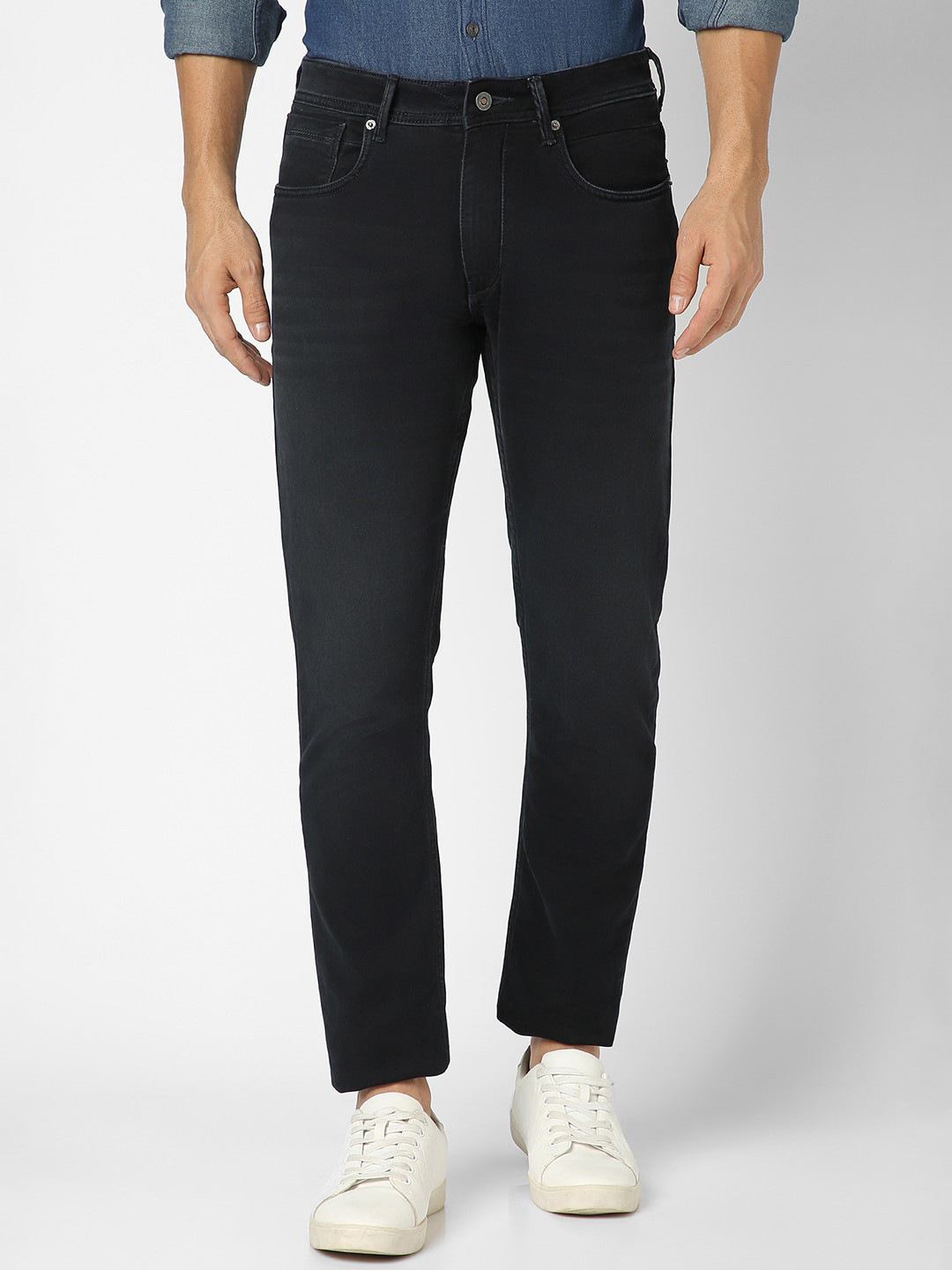 

Peter England Casuals Men Classic Tapered Fit Mid-Rise Clean Look Stretchable Jeans, Black