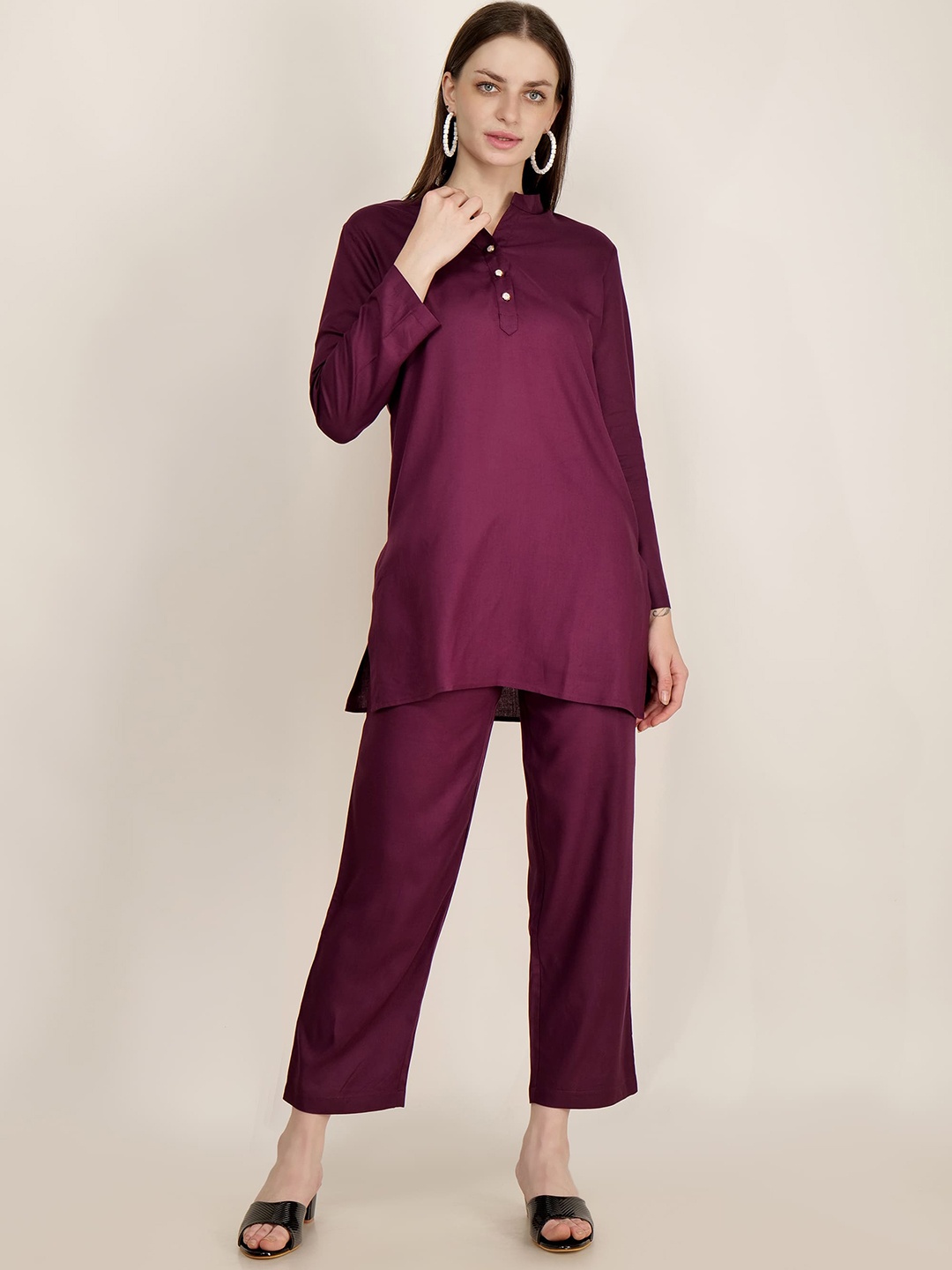 

Gargistyle Mandarin Collar Tunic With Trousers, Purple