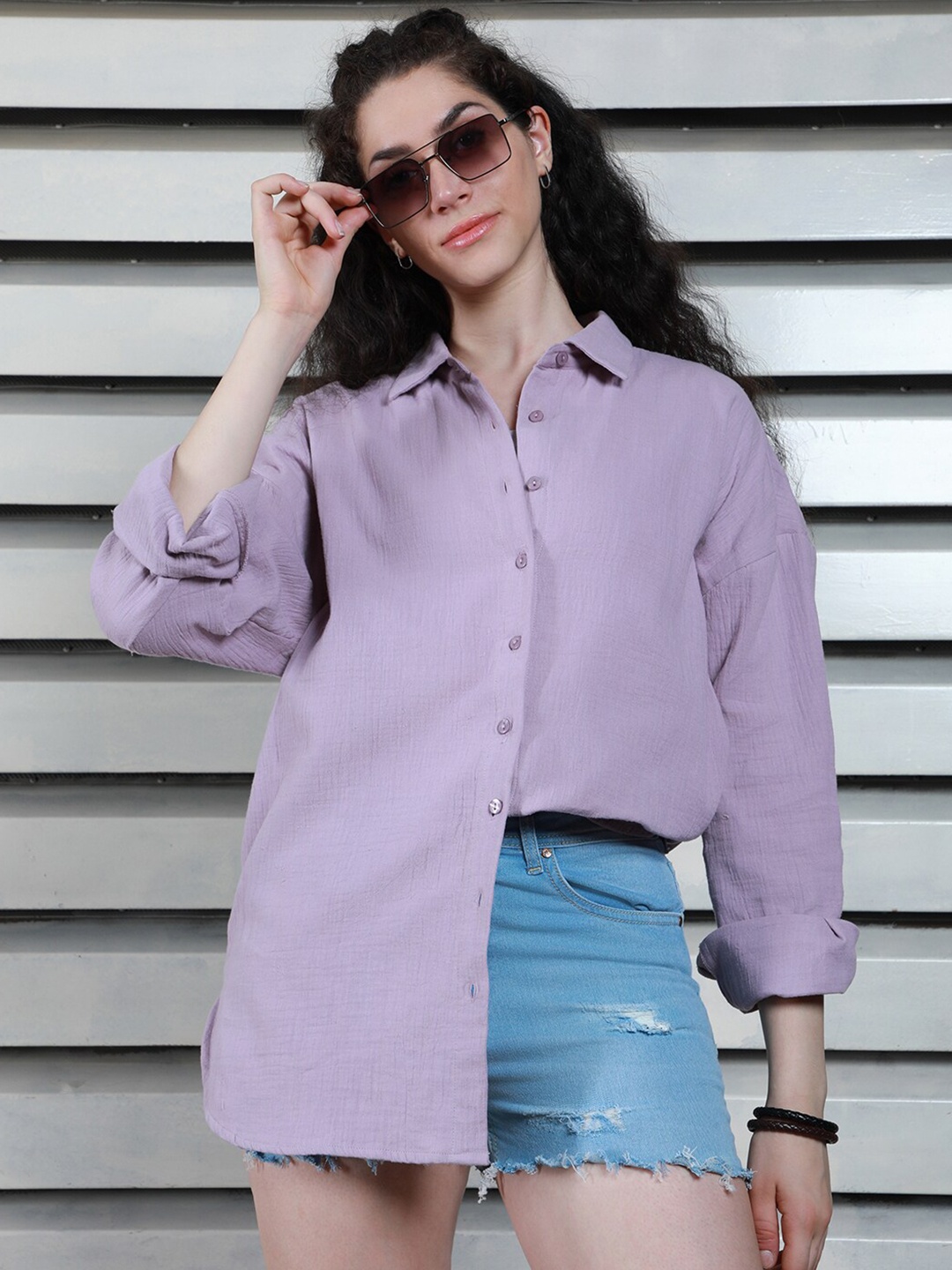 

High Star Classic Spread Collar Cotton Regular Fit Textured Casual Shirt, Lavender
