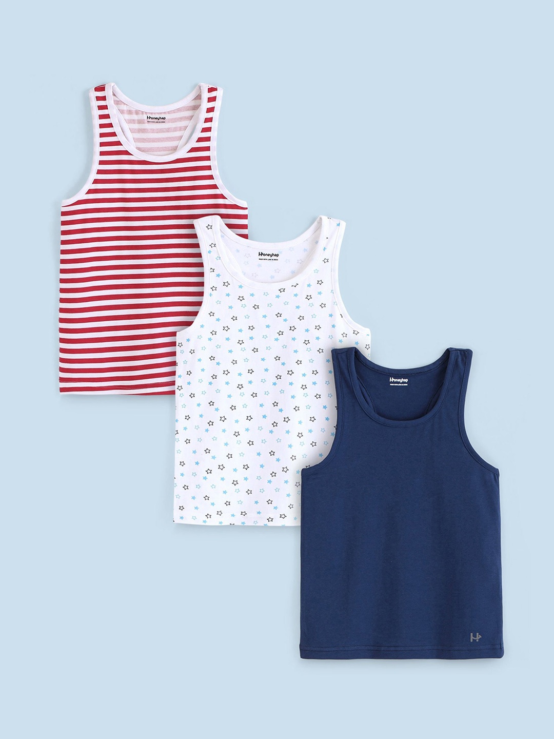

Honeyhap Boys Pack of 3 Printed Innerwear Vest, Red