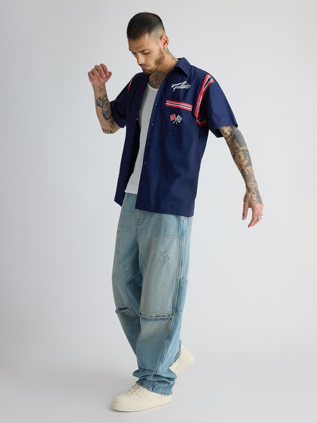 

FREAKINS Typography Printed Cotton Casual Shirt, Navy blue