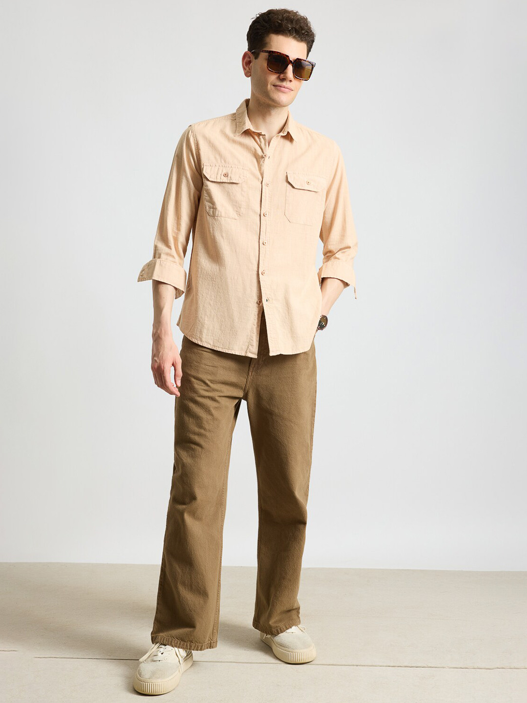 

FREAKINS Spread Collar Cotton Casual Shirt, Nude