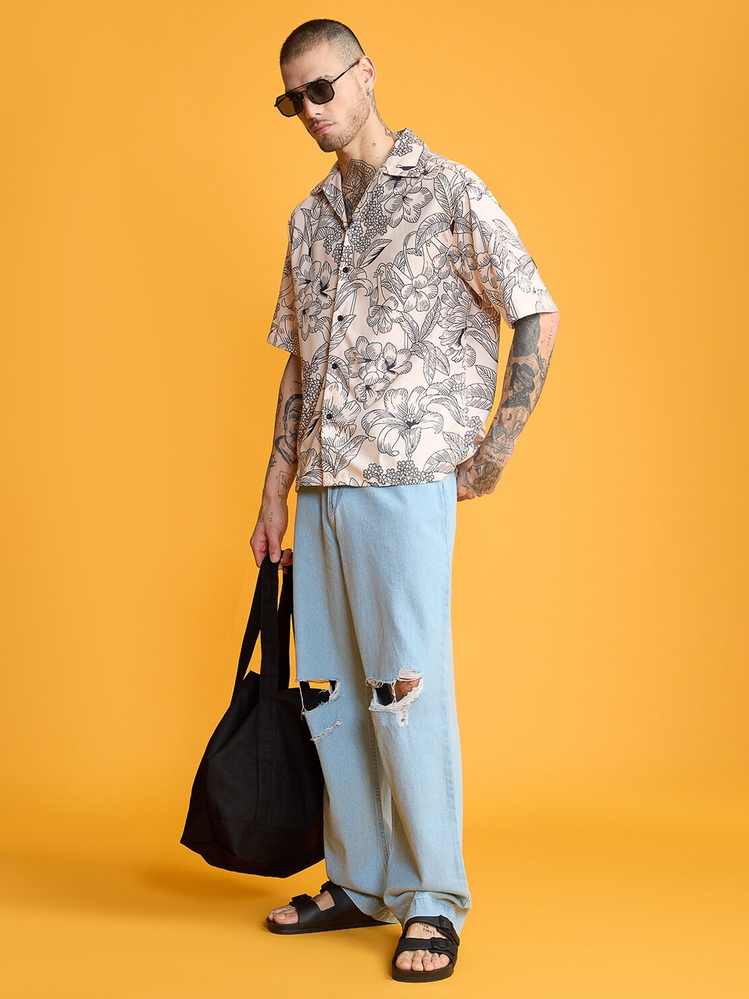 

FREAKINS Floral Printed Casual Shirt, Cream