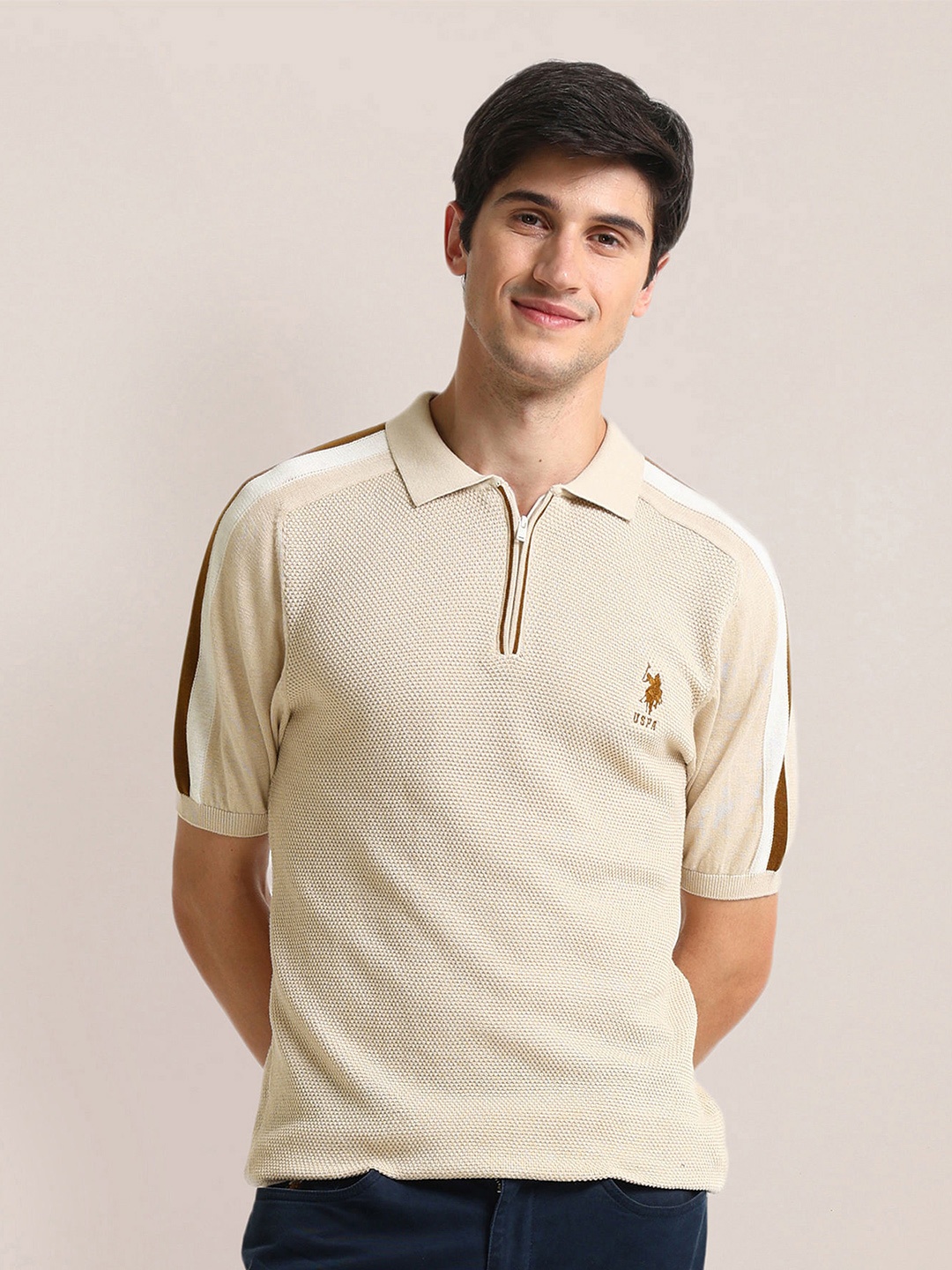 

U.S. Polo Assn. Men Polo Collar Slim Fit T-shirt, Beige