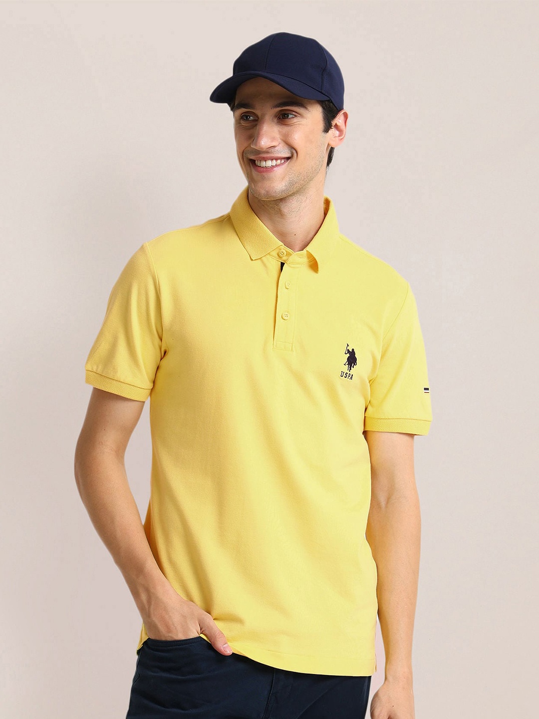 

U.S. Polo Assn. Men Polo Collar Pockets Slim Fit T-shirt, Yellow