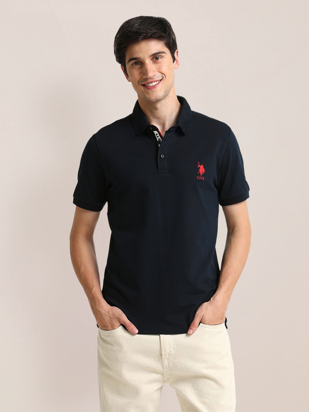 

U.S. Polo Assn. Men Polo Collar Applique Slim Fit T-shirt, Blue