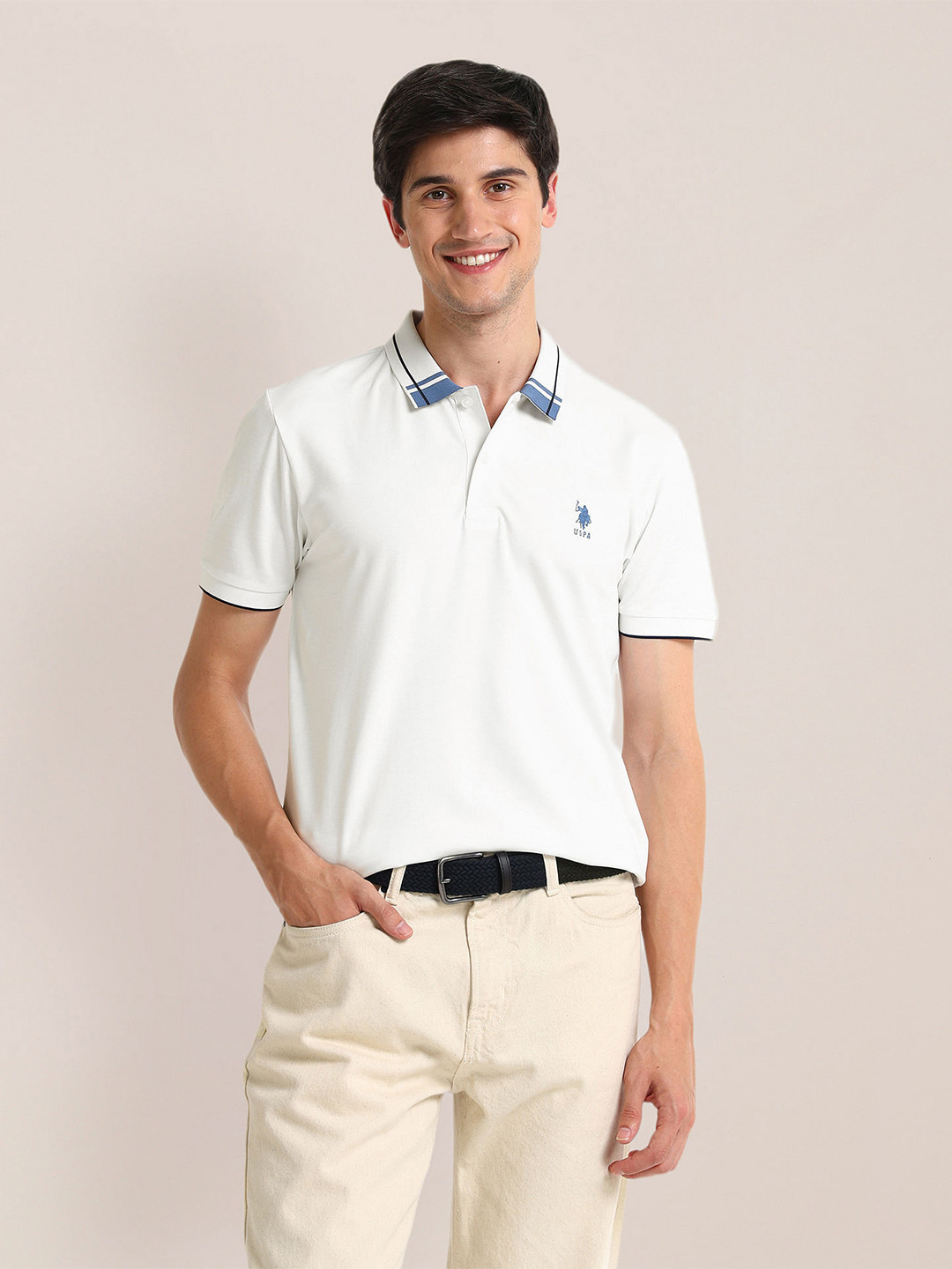

U.S. Polo Assn. Men Polo Collar Slim Fit T-shirt, White