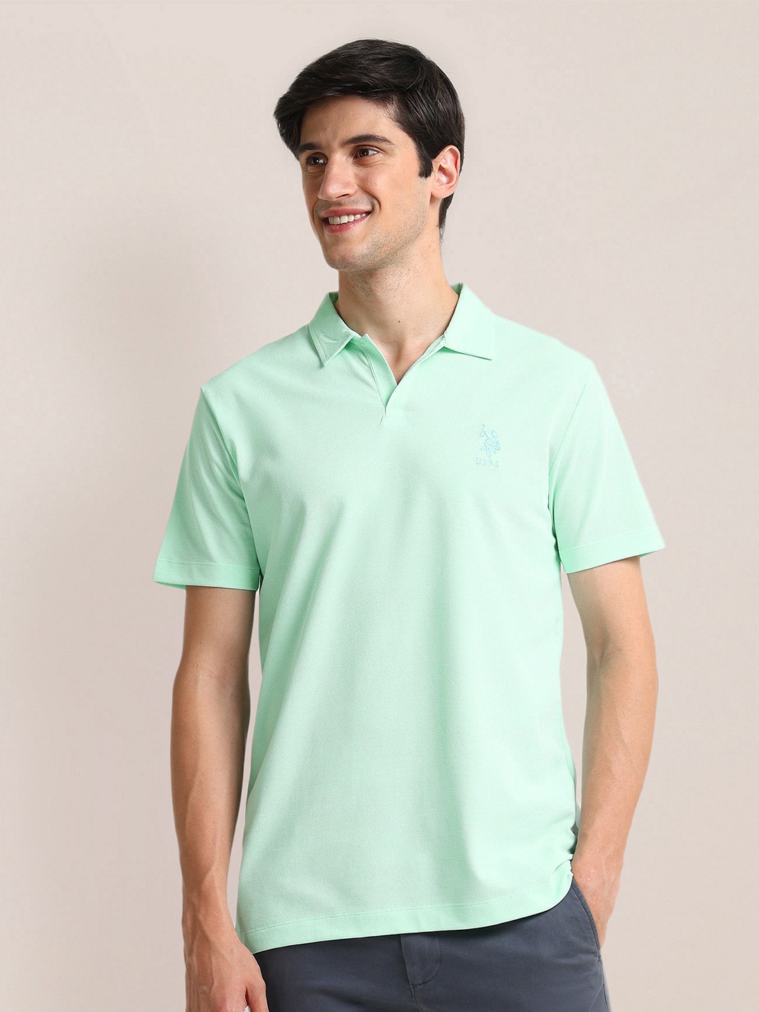 

U.S. Polo Assn. Men Polo Collar Slim Fit T-shirt, Green