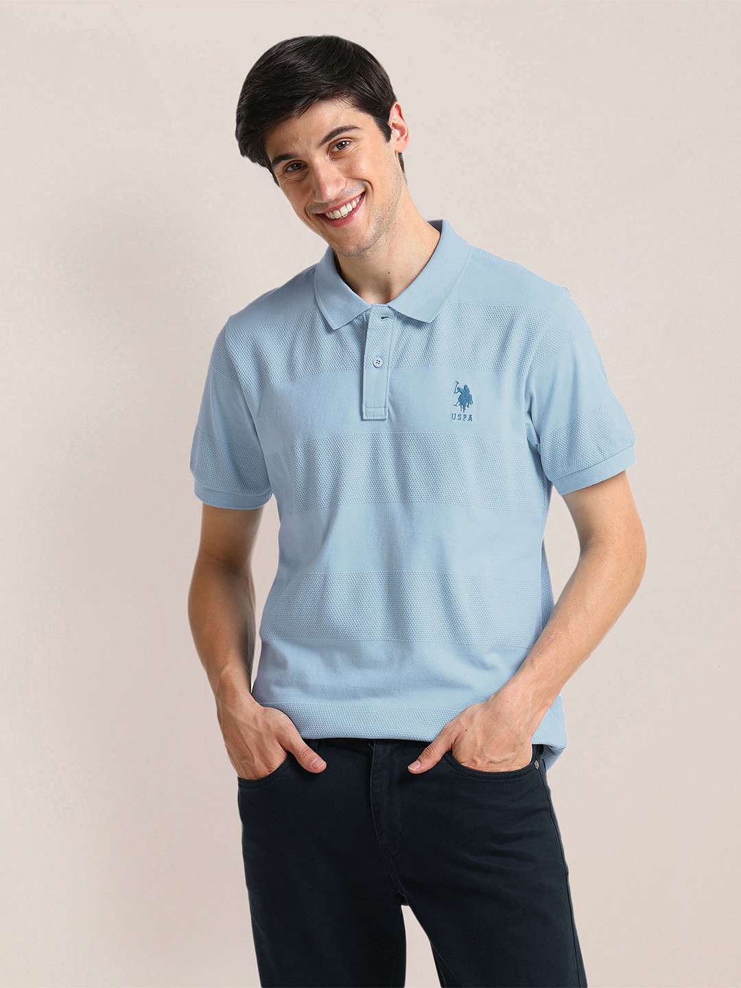 

U.S. Polo Assn. Men Solid Slim Fit Polo T-shirt, Blue