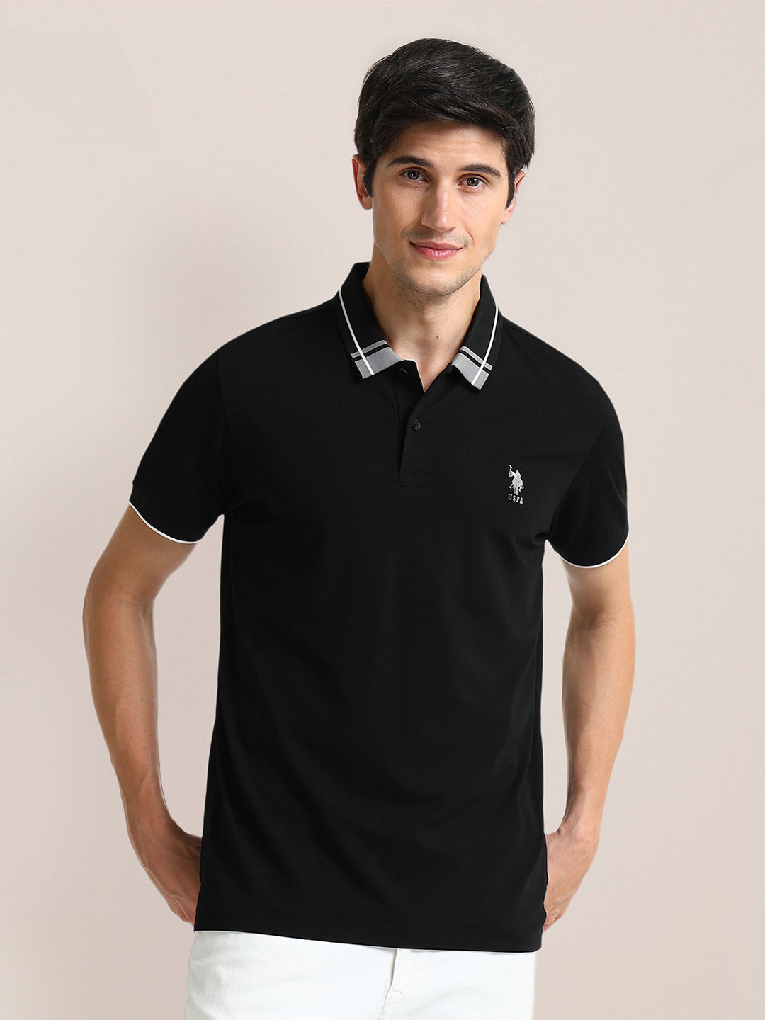 

U.S. Polo Assn. Men Solid Slim Fit Polo T-shirt, Black