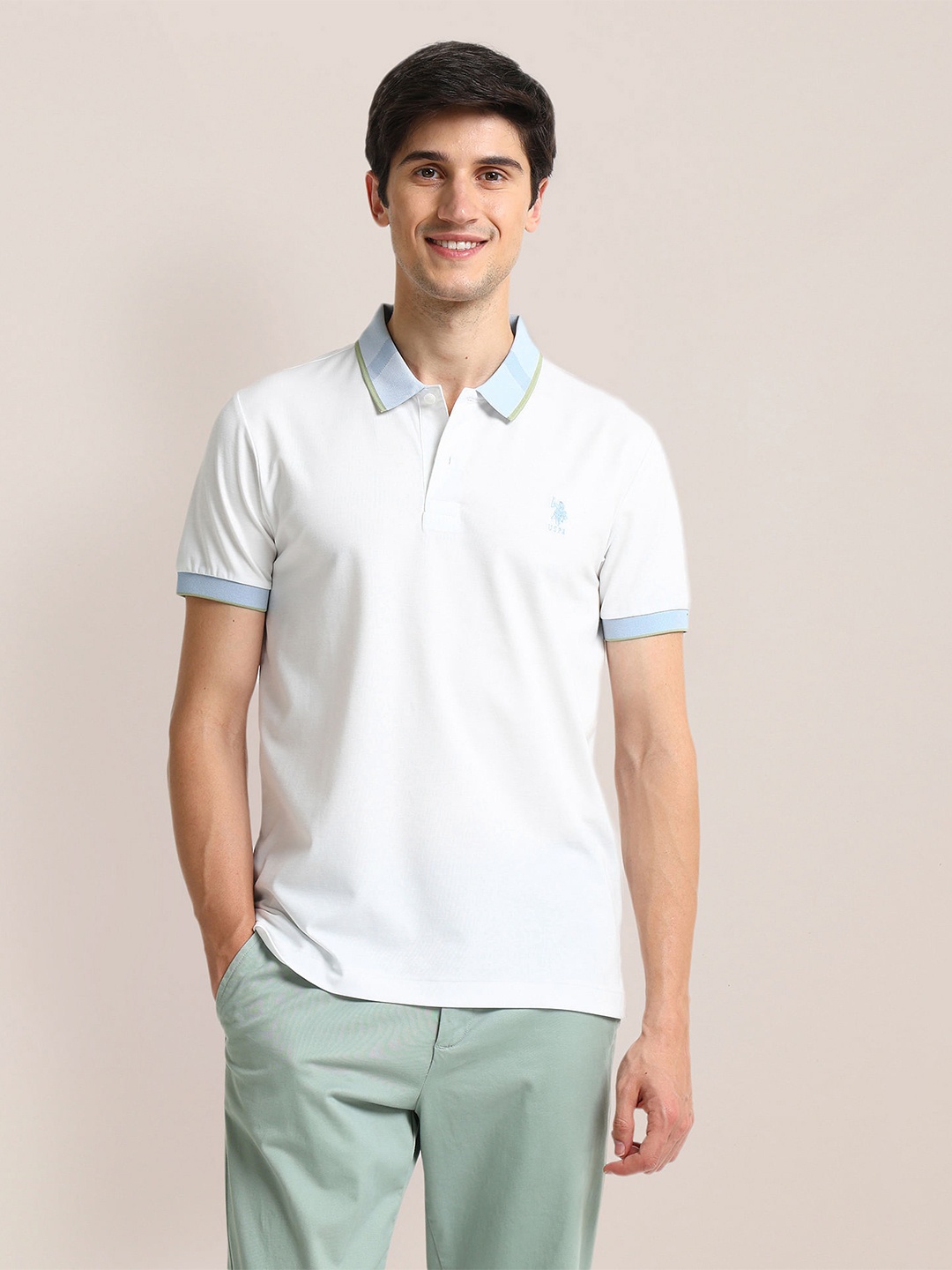 

U.S. Polo Assn. Men Polo Collar Slim Fit T-shirt, White