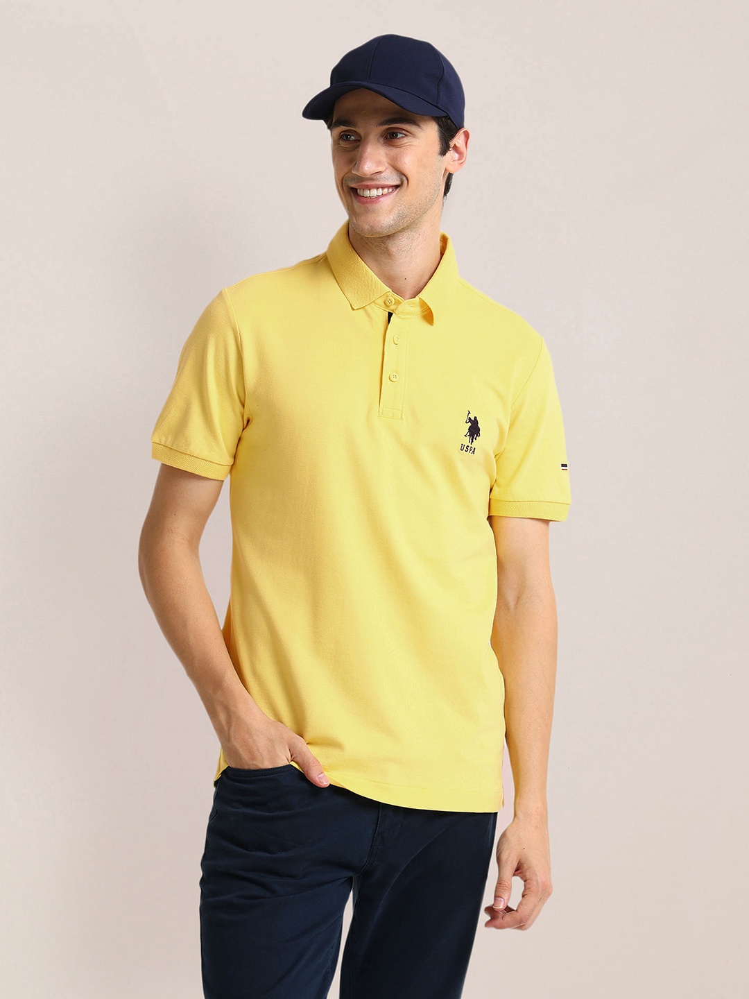 

U.S. Polo Assn. Men Solid Slim Fit Polo T-shirt, Yellow