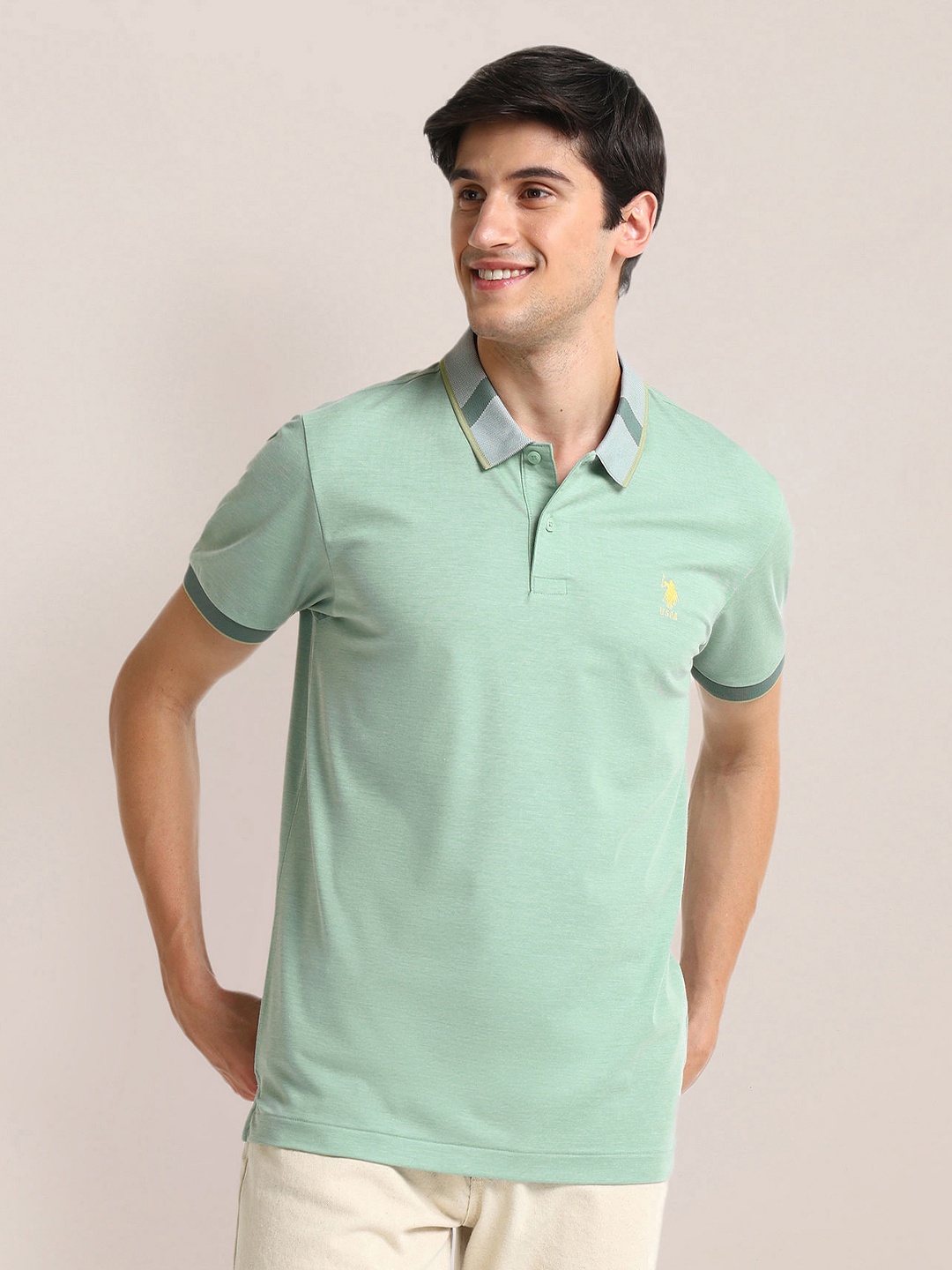 

U.S. Polo Assn. Men Solid Slim Fit Polo T-shirt, Blue