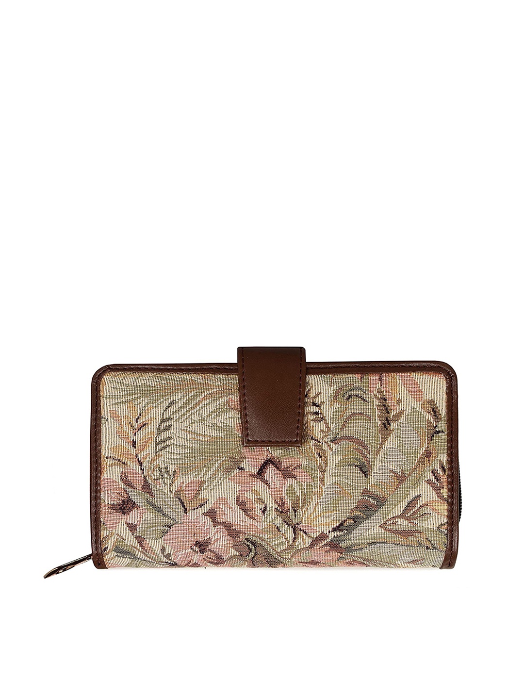

THE CLOWNFISH Floral Printed Structured Handheld Bag, Beige