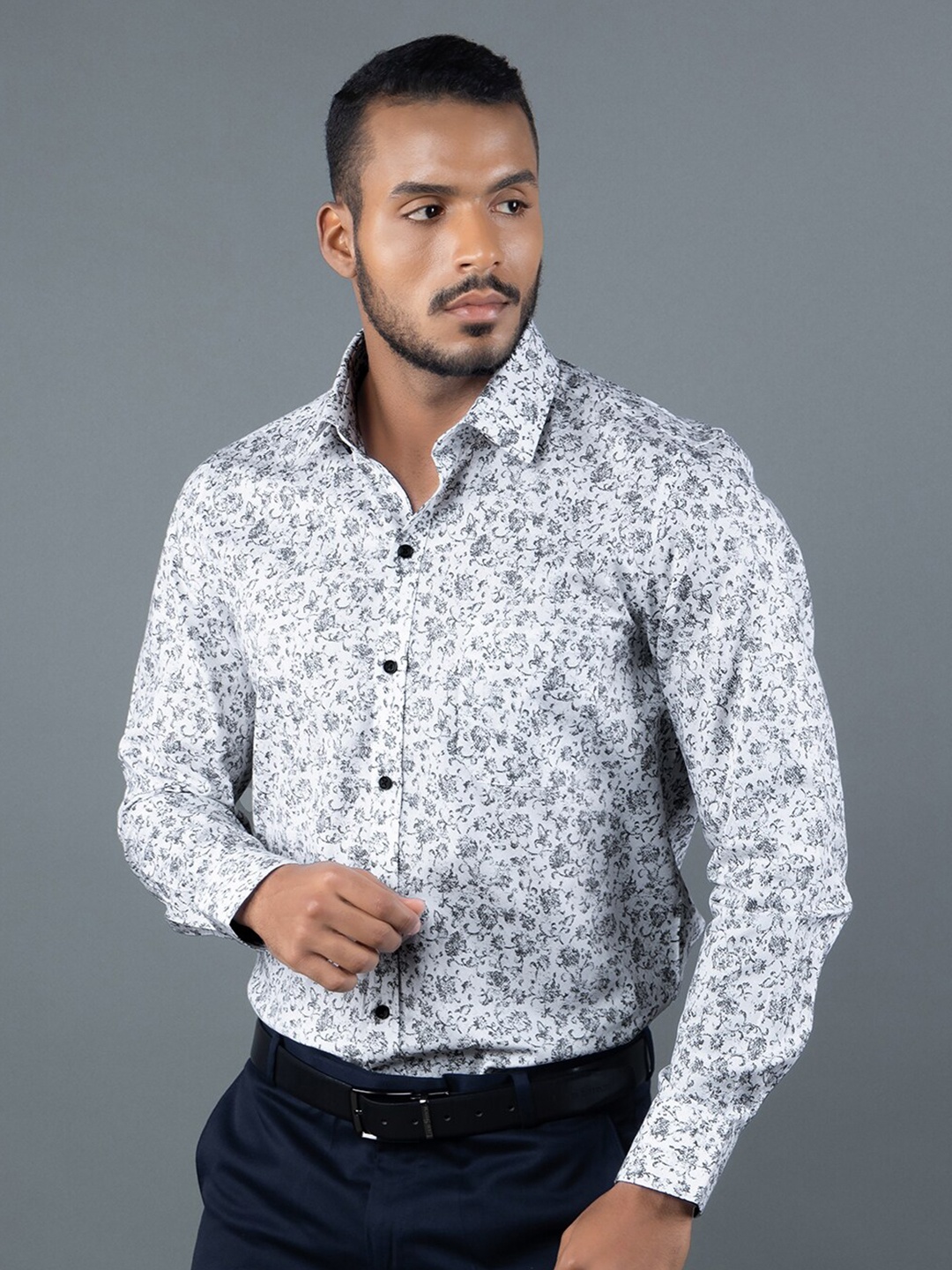 

LOUIS STITCH Floral Printed Comfort Cotton Opaque Formal Shirt, White