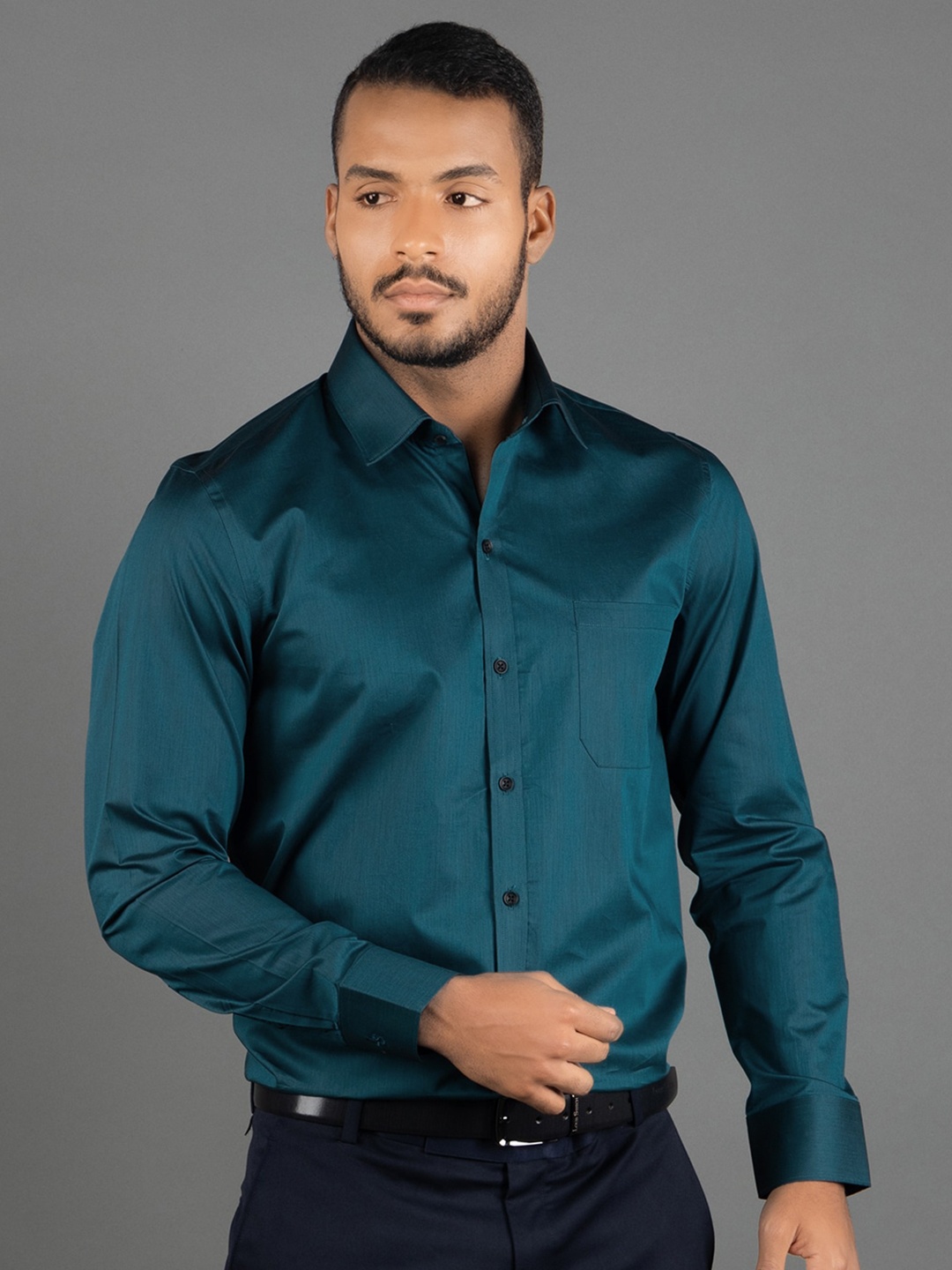 LOUIS STITCH Comfort Cotton Opaque Formal Shirt, Green