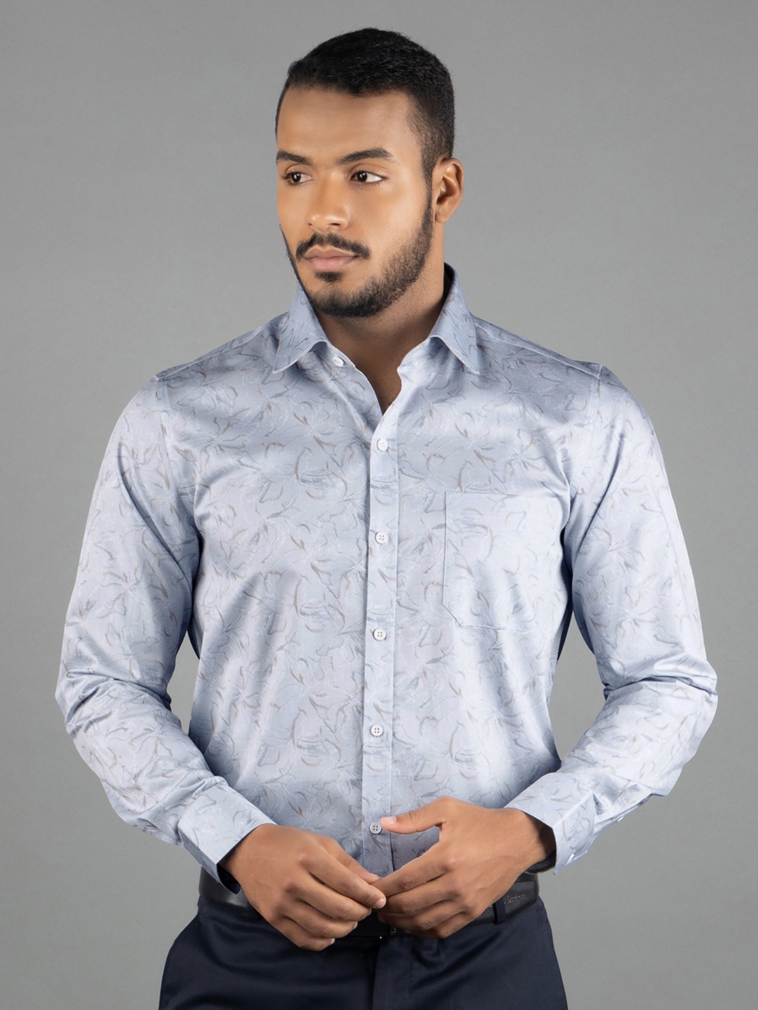 

LOUIS STITCH Floral Printed Comfort Cotton Opaque Formal Shirt, Blue