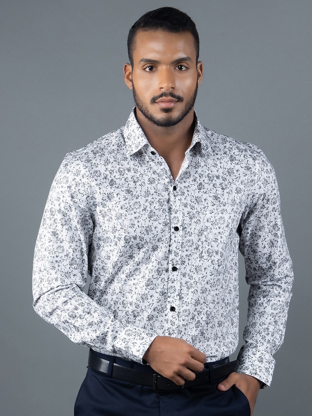 

LOUIS STITCH Floral Printed Comfort Cotton Opaque Formal Shirt, White
