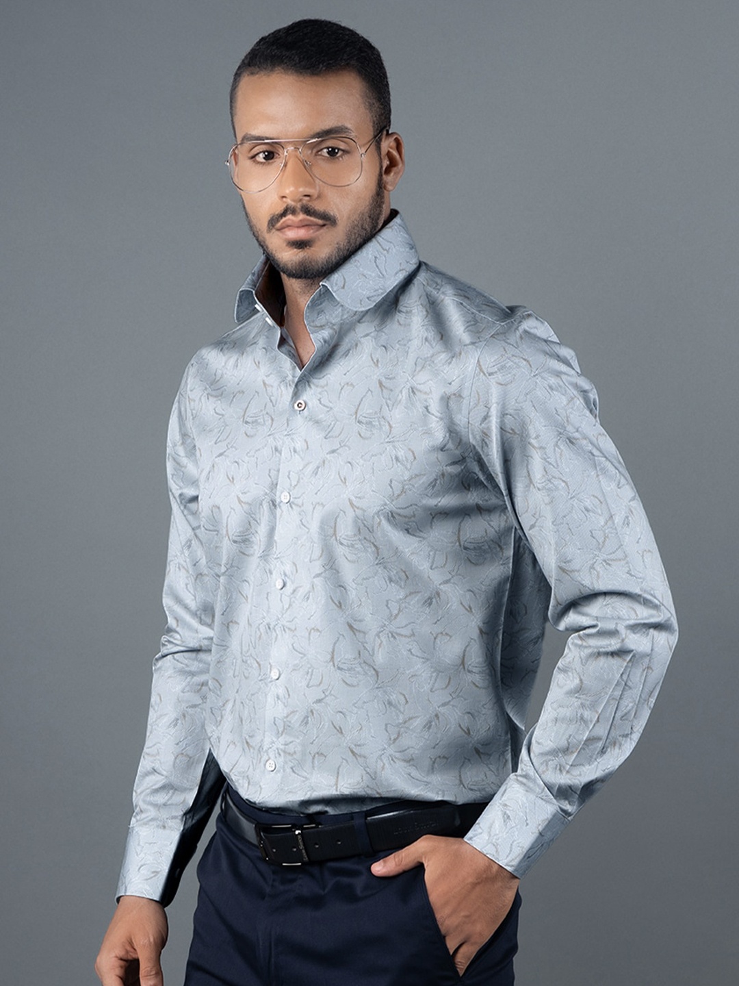 

LOUIS STITCH Comfort Floral Printed Cotton Opaque Semiformal Shirt, Blue