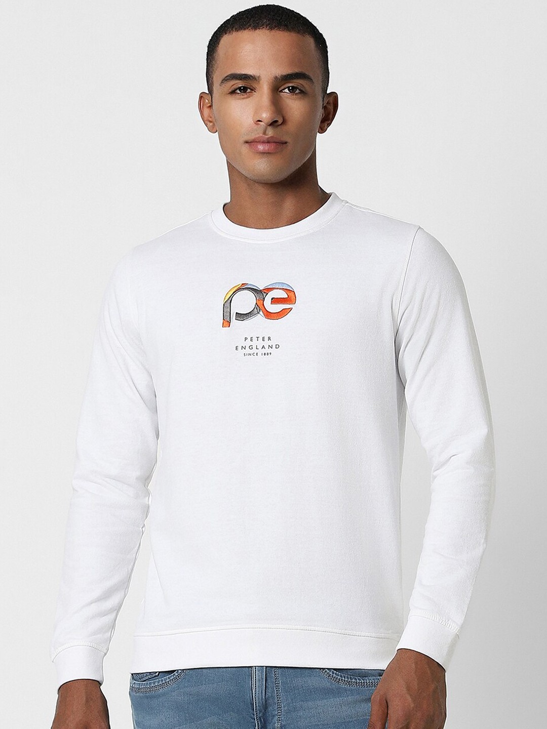 

Peter England Casuals Printed Round Neck Pullover, White