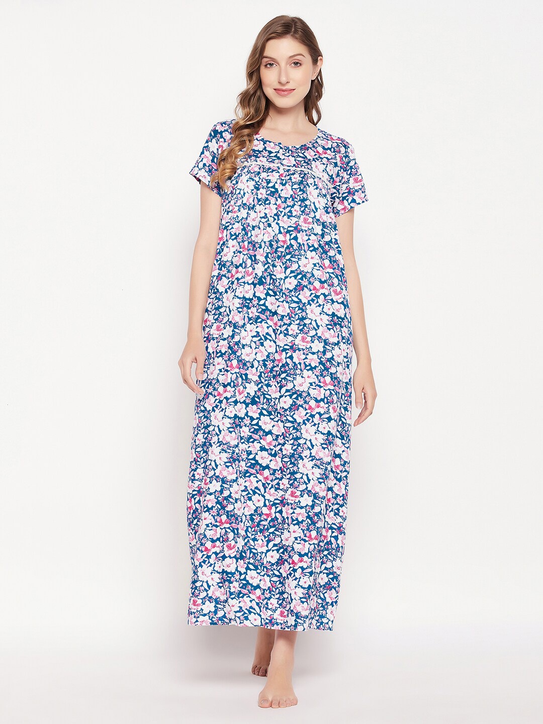 

Clovia Blue Floral Printed Lace Maxi Nightdress