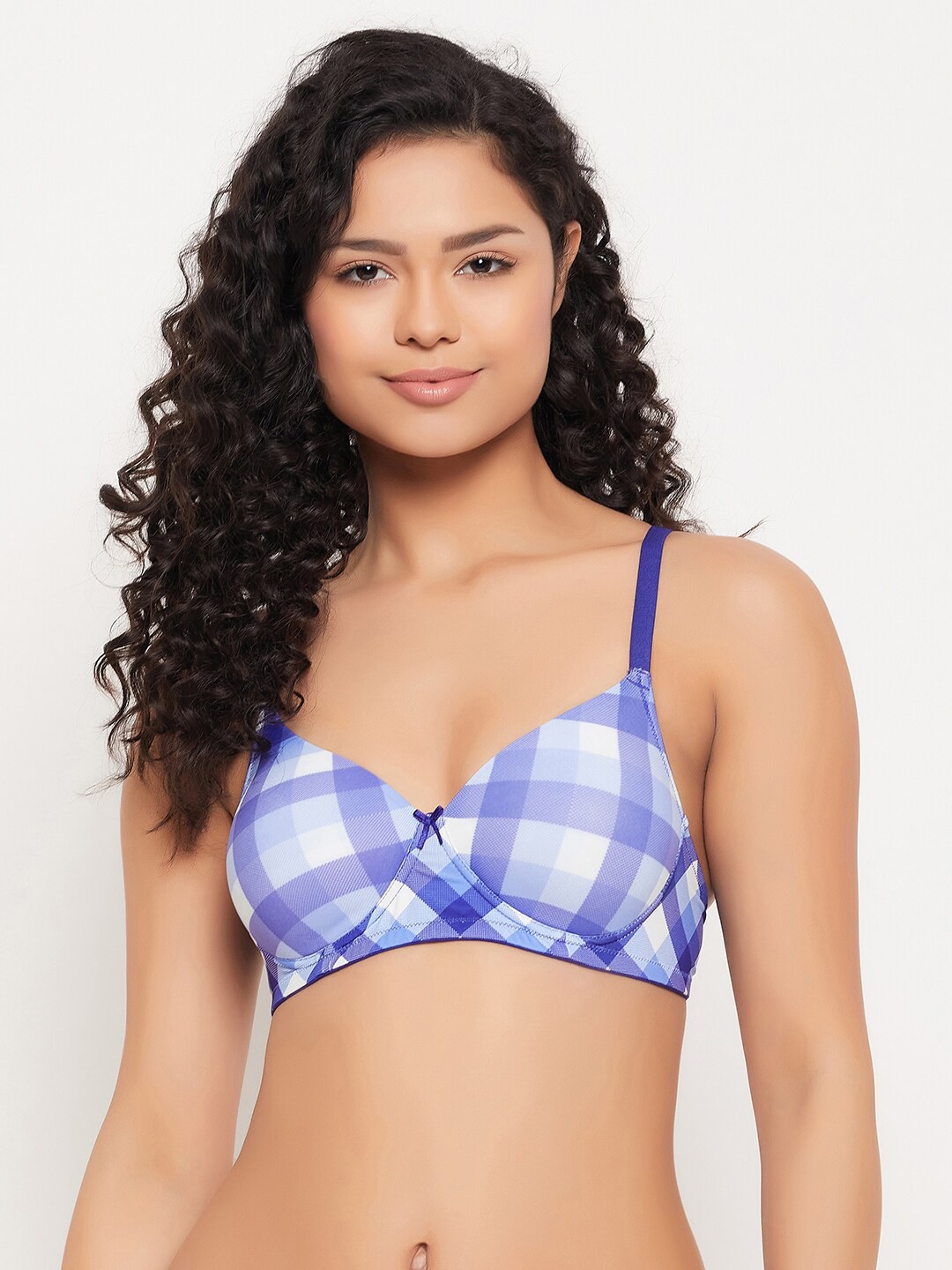 

Clovia Purple Checked Full Coverage Lightly Padded T-shirt Bra With All Day Comfort