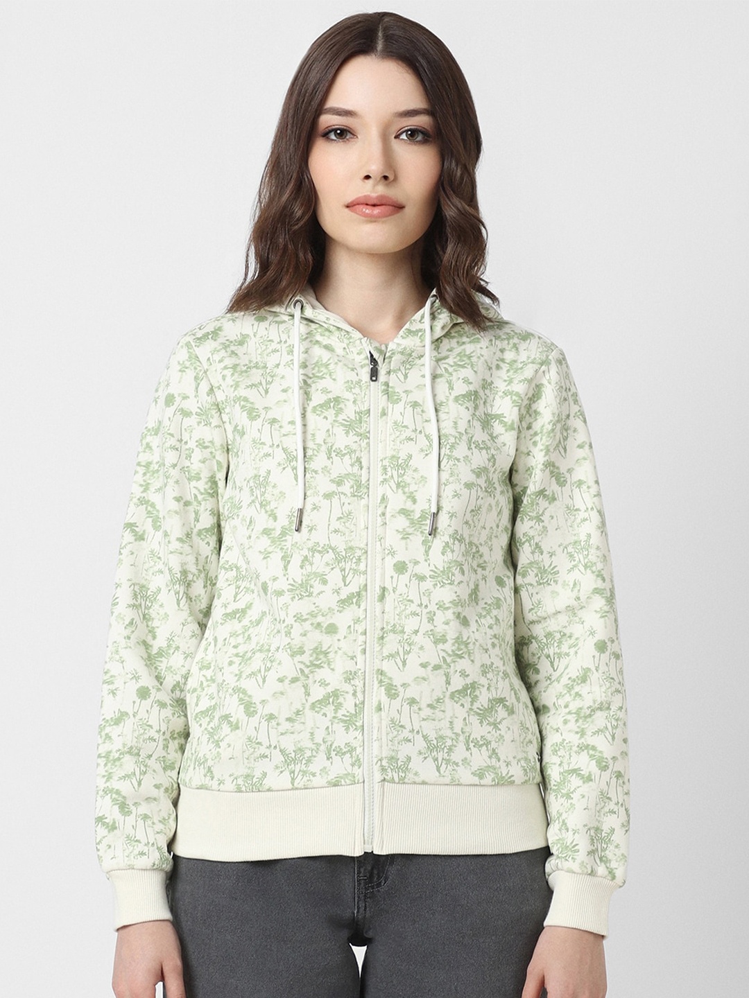

Van Heusen Woman Floral Printed Hooded Front-Open Sweatshirt, Green
