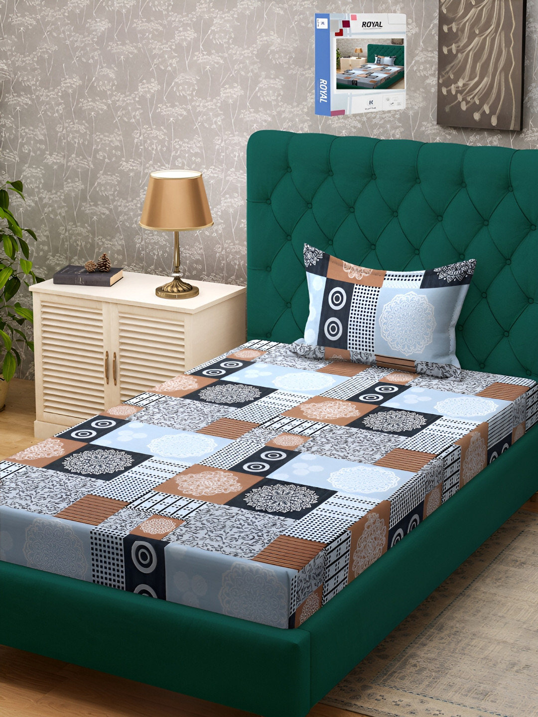 

KLOTTHE Geometric Printed 300TC Single Bedsheet & Pillow Cover, Blue