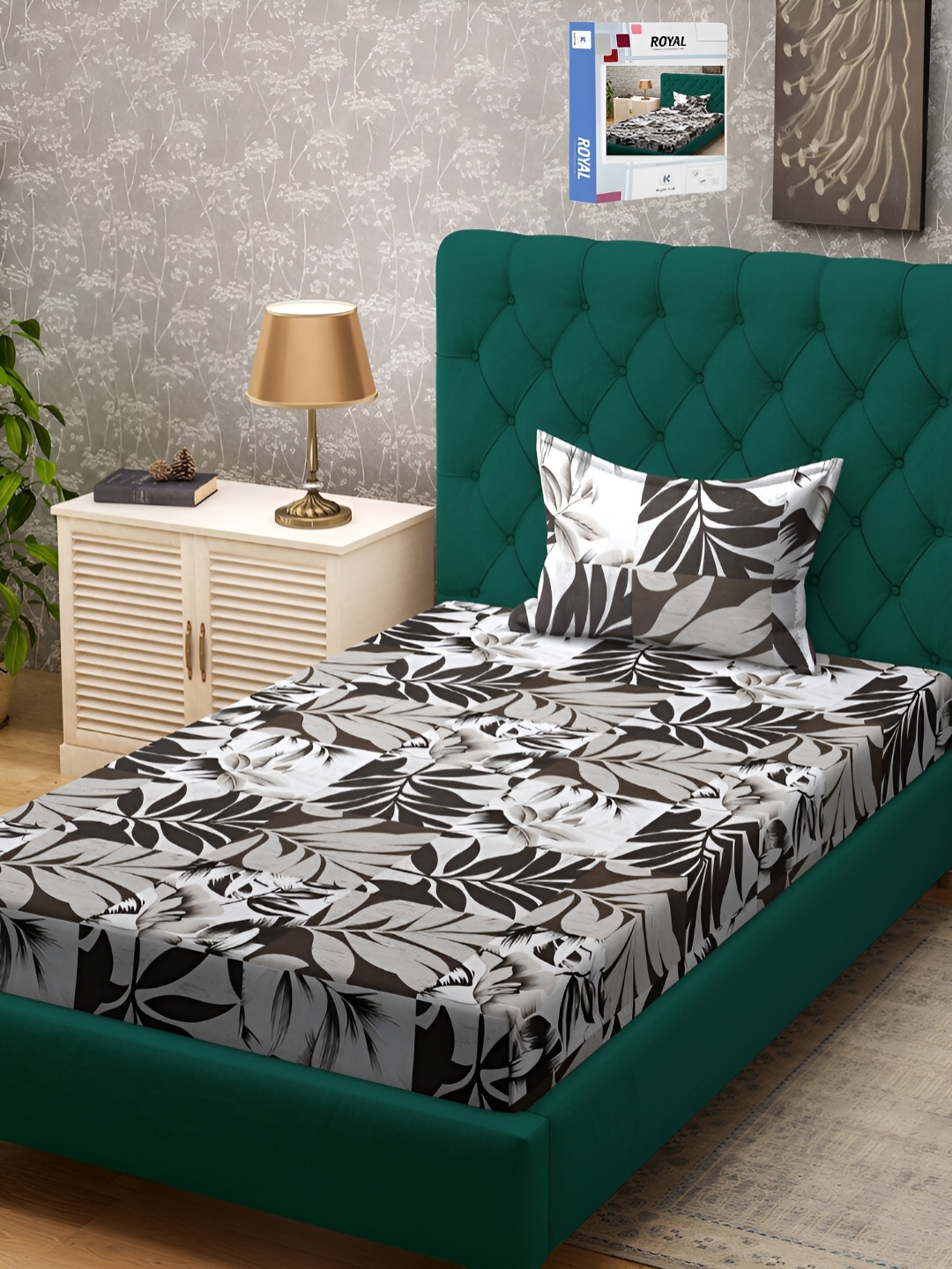 

KLOTTHE Floral 300 TC Cotton Blend Single Bedsheet & Pillow Cover, Brown