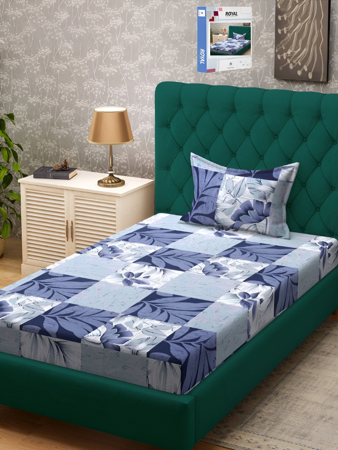 

KLOTTHE Floral Printed 300 TC Single Bedsheet With 1 Pillow Cover, Blue