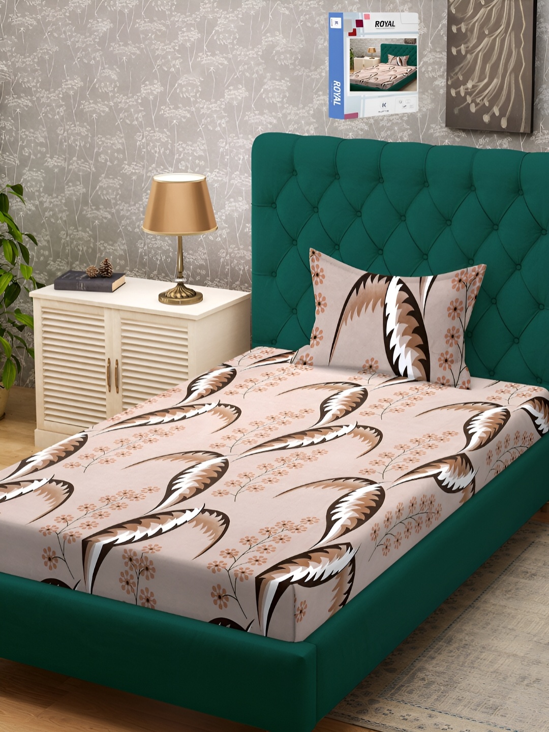

KLOTTHE Floral 300 TC Cotton Blend Single Bedsheet Set, Brown