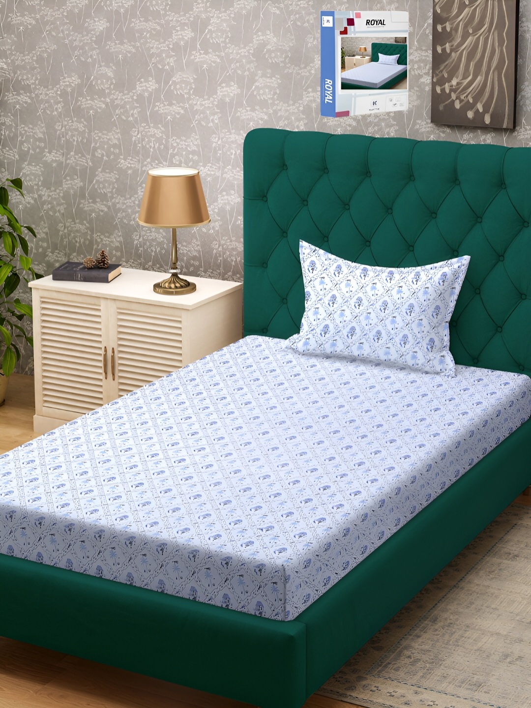 

KLOTTHE Floral 300 TC Cotton Blend Single Bedsheet Set, White