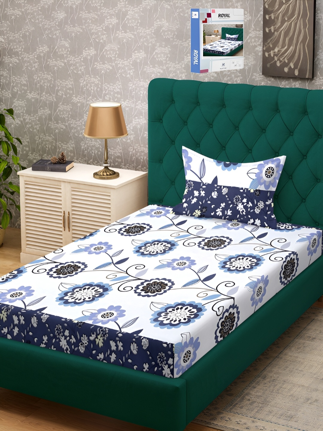 

KLOTTHE Floral 300 TC Cotton Blend Single Bedsheet Set, White