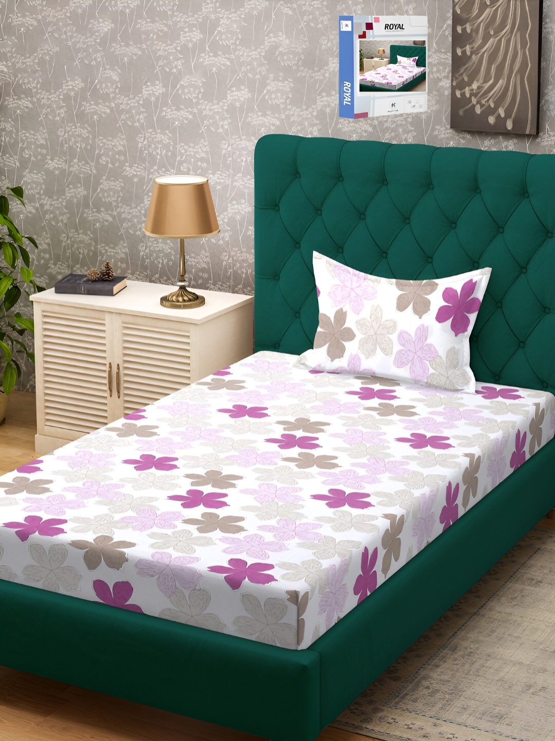 

KLOTTHE Floral 300 TC Cotton Blend Single Bedsheet Set, White