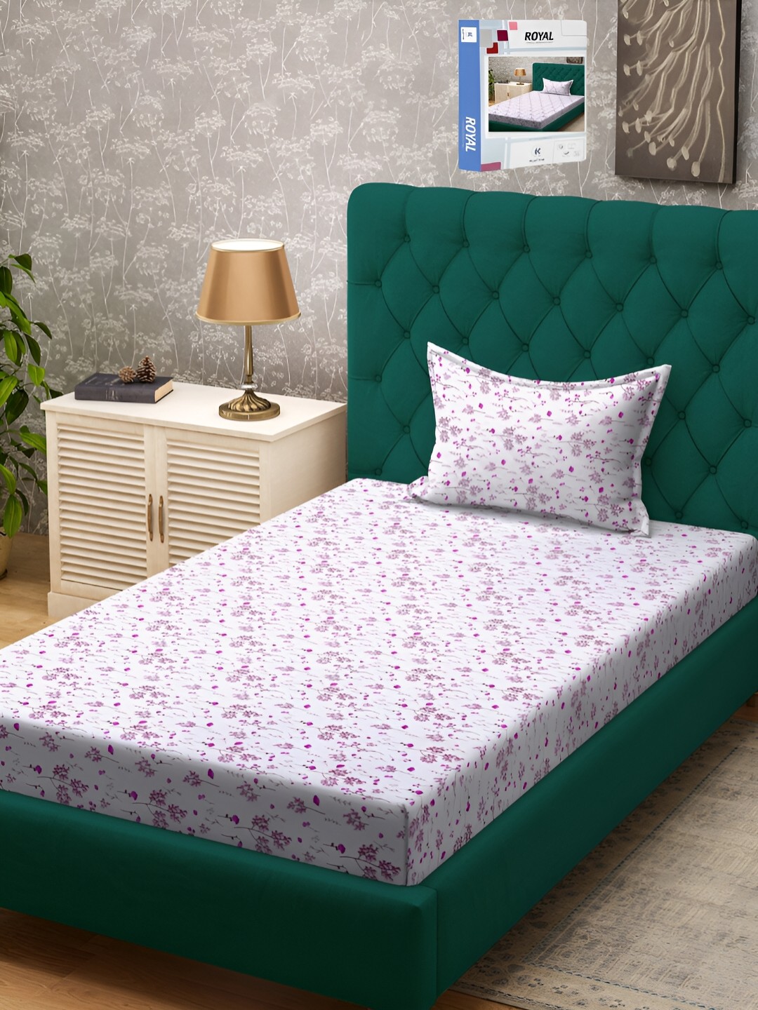 

KLOTTHE Floral 300 TC Cotton Blend Single Bedsheet Set, White