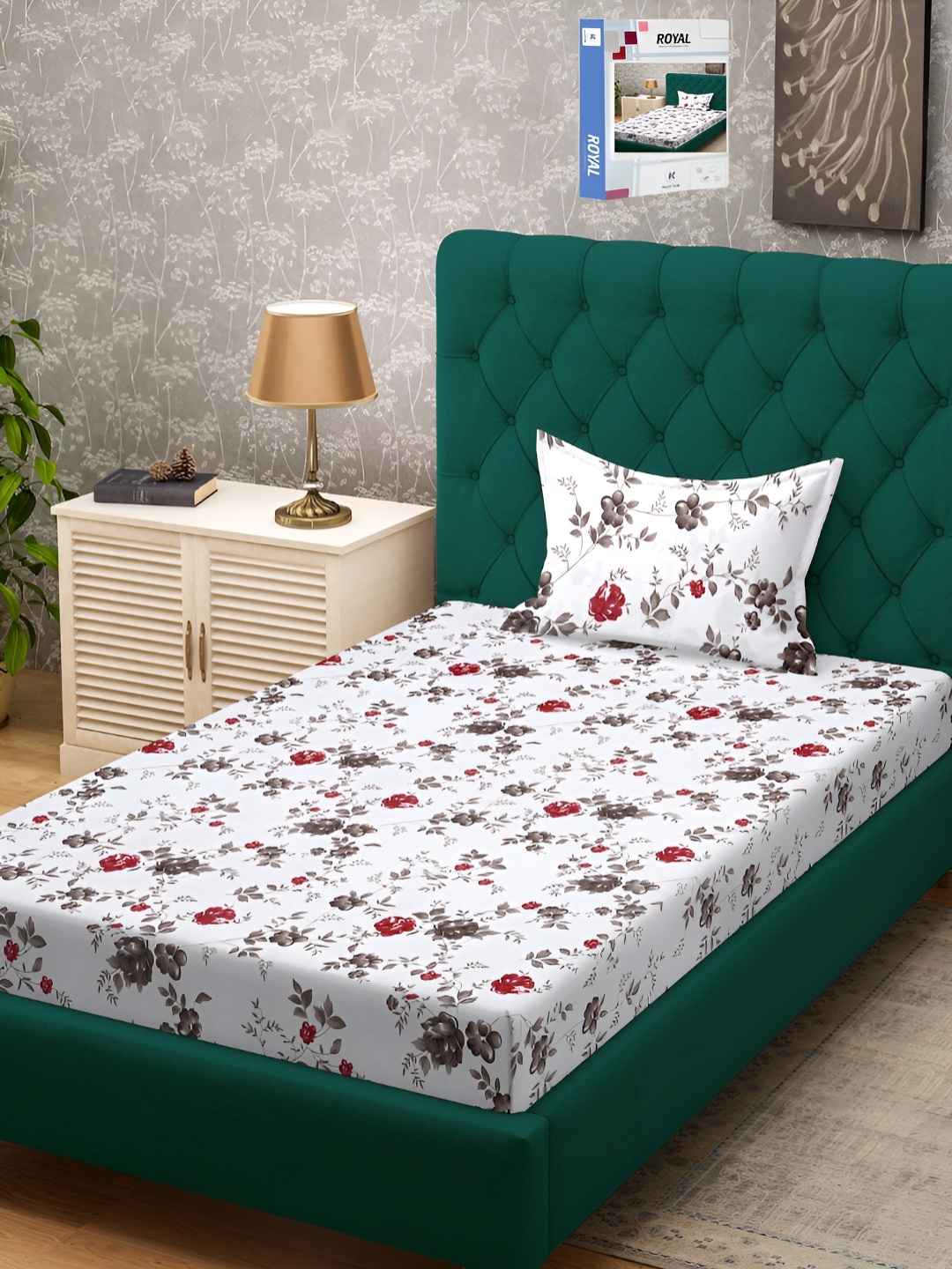 

KLOTTHE Floral Printed 300TC Single Bedsheet & Pillow Cover, White