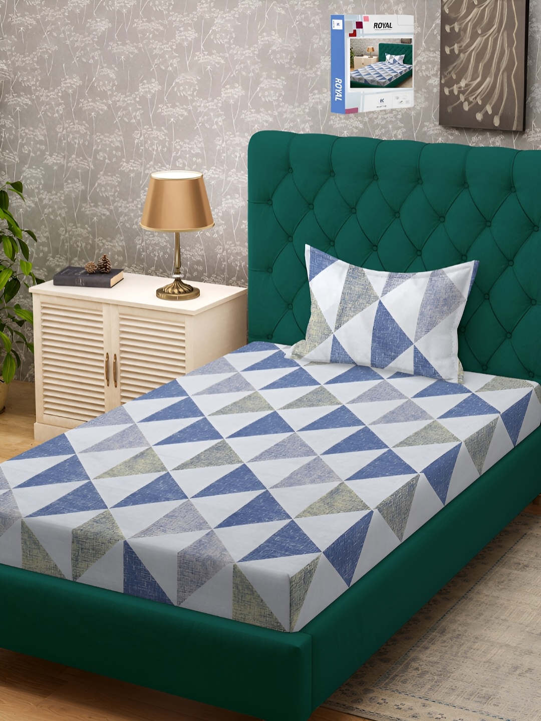 

KLOTTHE White & Blue Printed 300 TC Single Bed Bedsheet With 1 Pillow Cover