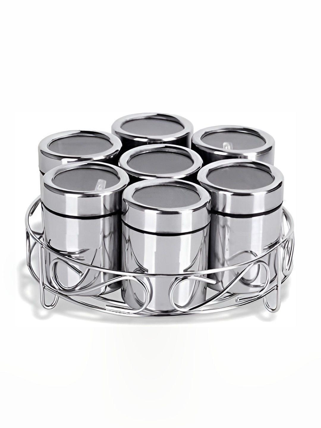 

ATROCK Silver Toned 7 Pieces Stainless Steel Containers With Stand 190ml Each