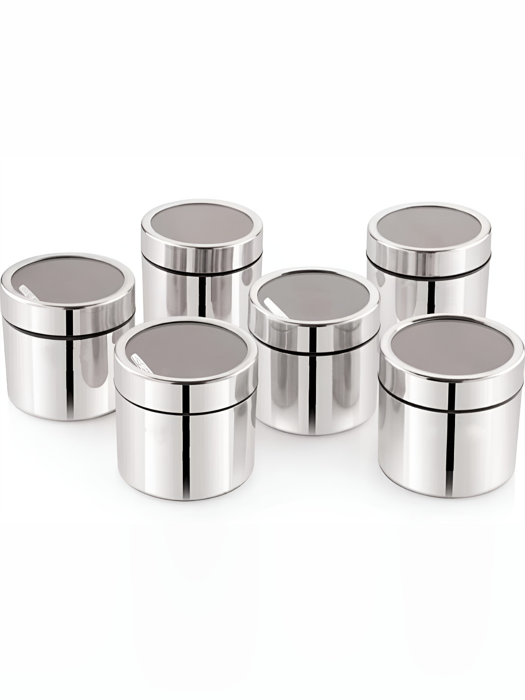 

ATROCK Silver Toned 6 Pcs Stainless Steel Grocery Containers 175ml Each With Spoons