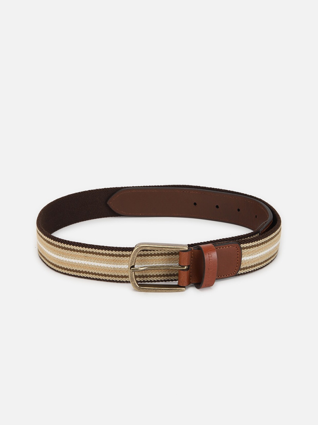 

SIMON CARTER LONDON Men Striped Genuine Leather Belt, Beige