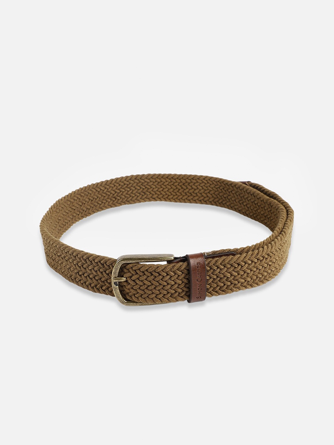 

SIMON CARTER LONDON Men Textured Genuine Leather Belt, Brown
