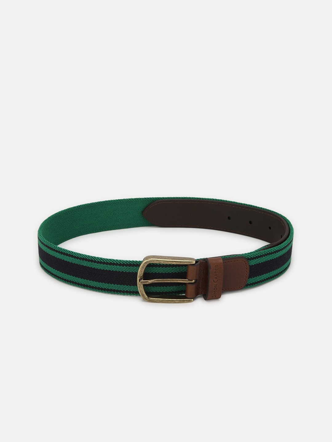 

SIMON CARTER LONDON Men Striped Genuine Leather Belt, Green