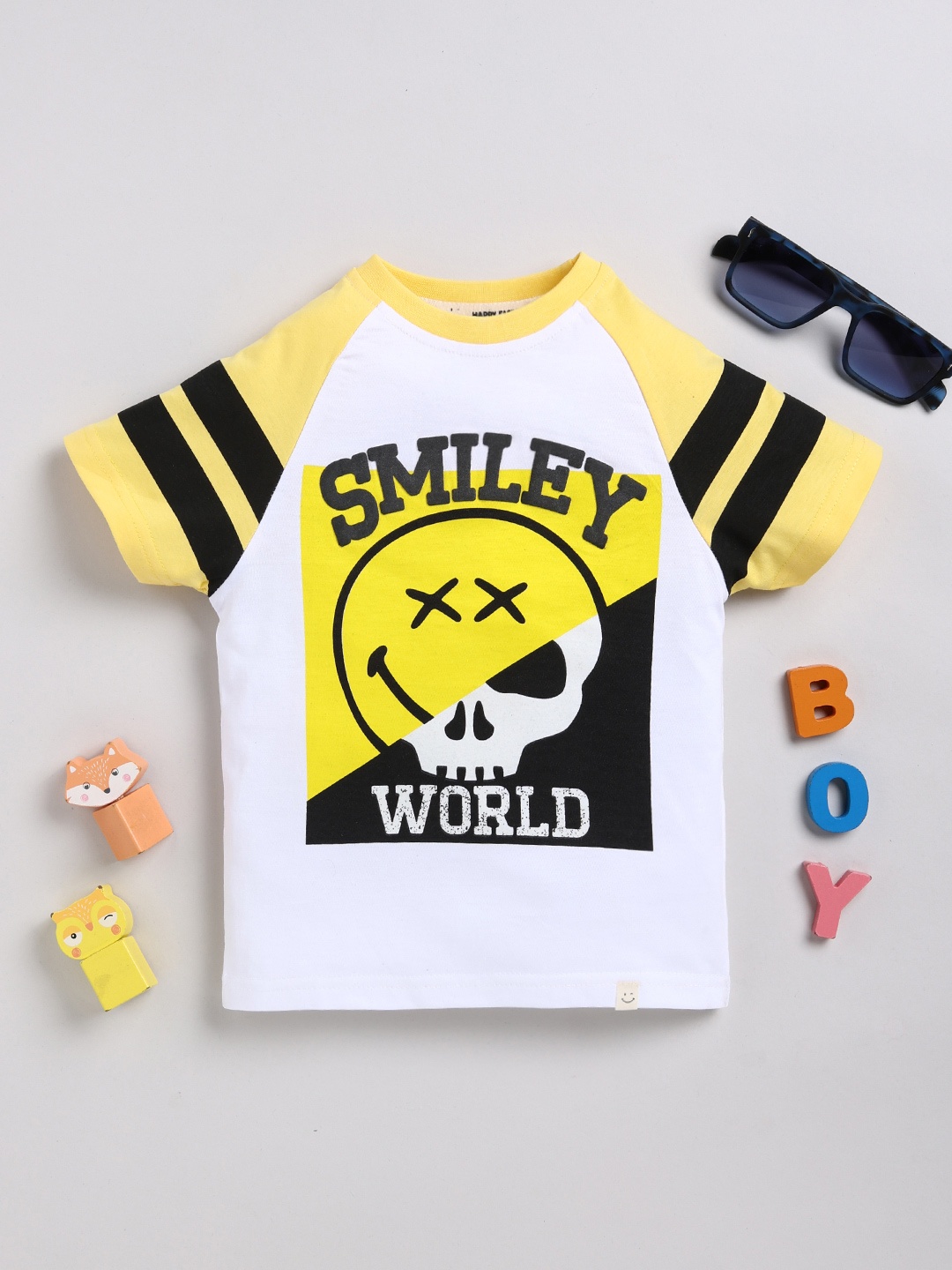 

Happy Faces Boys Graphic Printed Pure Cotton T-shirt, White
