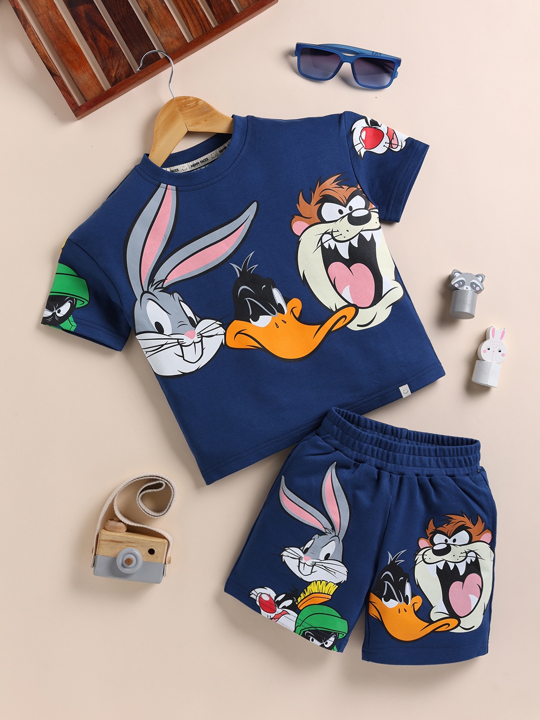 

Happy Faces Boys Pure Cotton Looney Tunes Printed T-shirt with Shorts, Blue