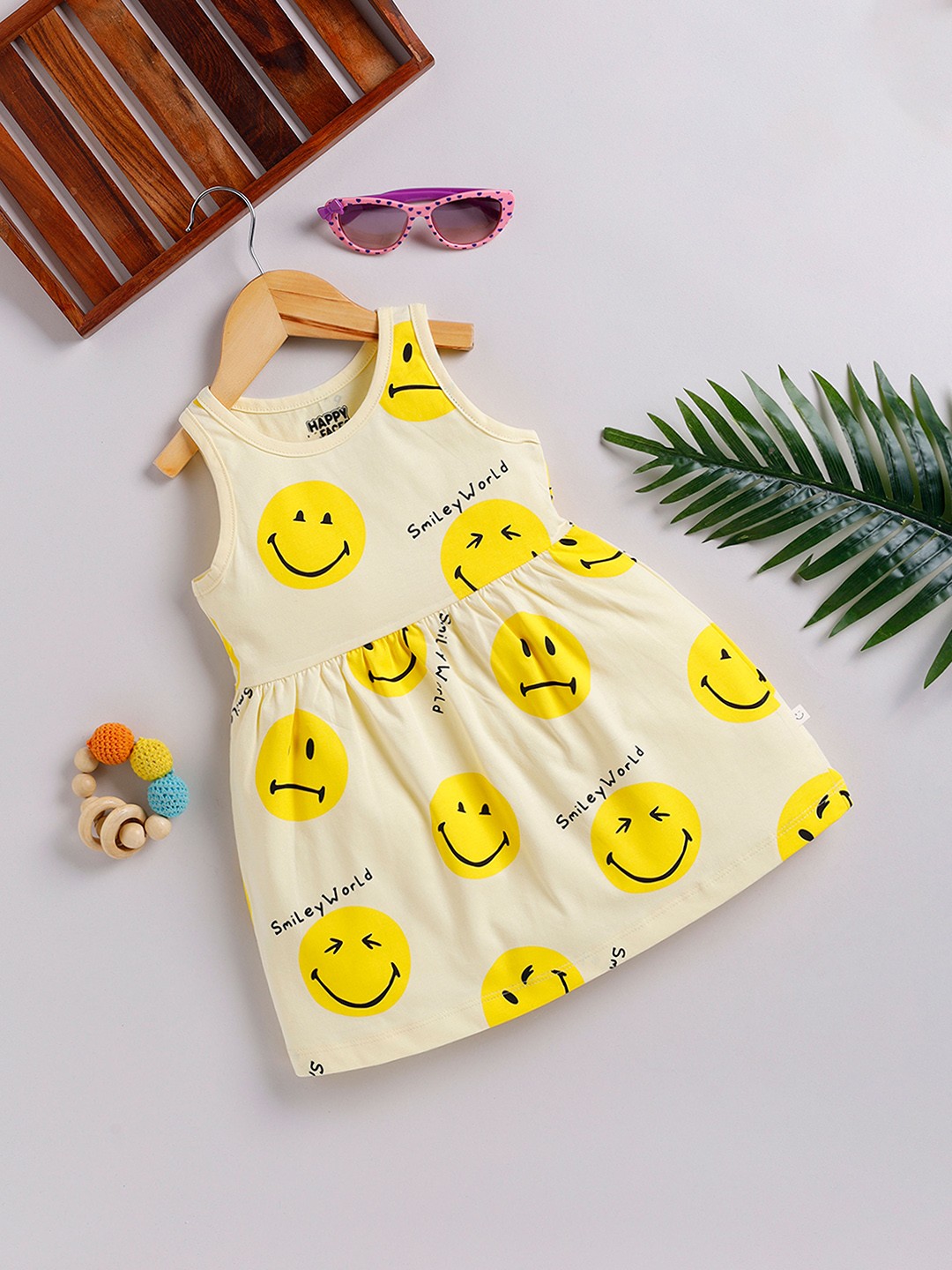 

Happy Faces Girls Cotton Graphic Print A-Line Dress, Cream