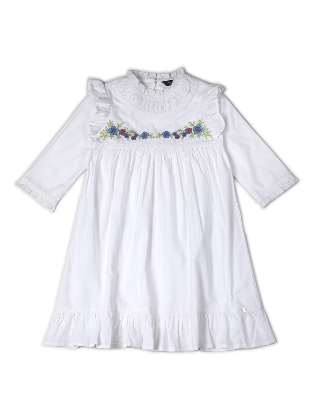 

Allen Solly Junior Girls High Neck Embroidered Cotton Empire Dress, White